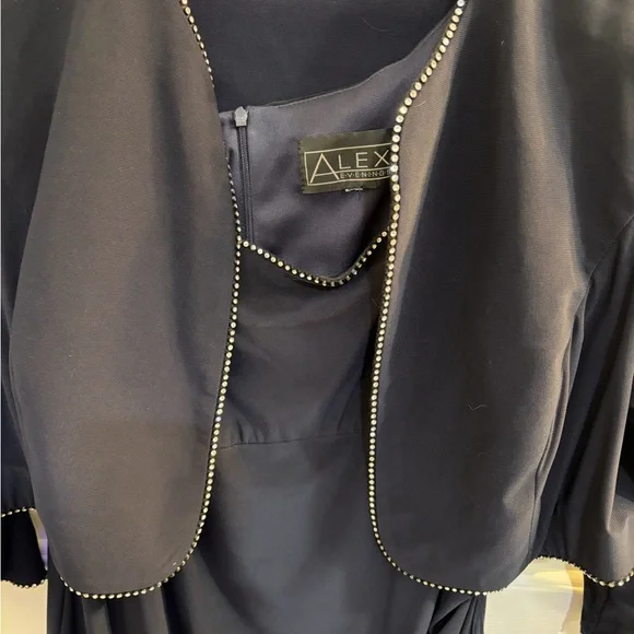 Alex Evenings Asymmetrical Navy Dress with Jacket - Picture 2 of 4